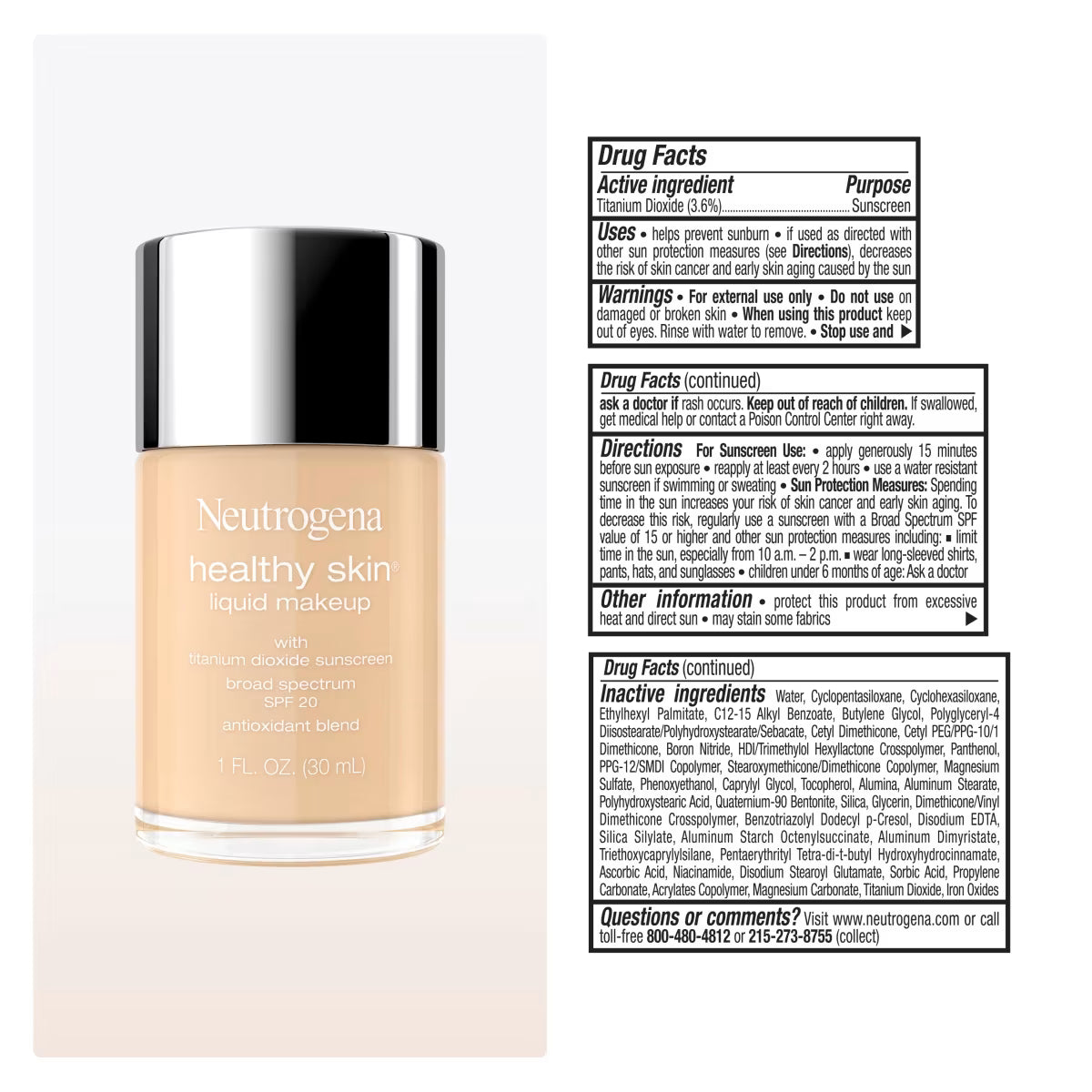 Neutrogena® Healthy Skin Liquid Foundation Makeup Broad Spectrum SPF 20, 150W Warm Ivory, 1 Fl. Oz - US 4694