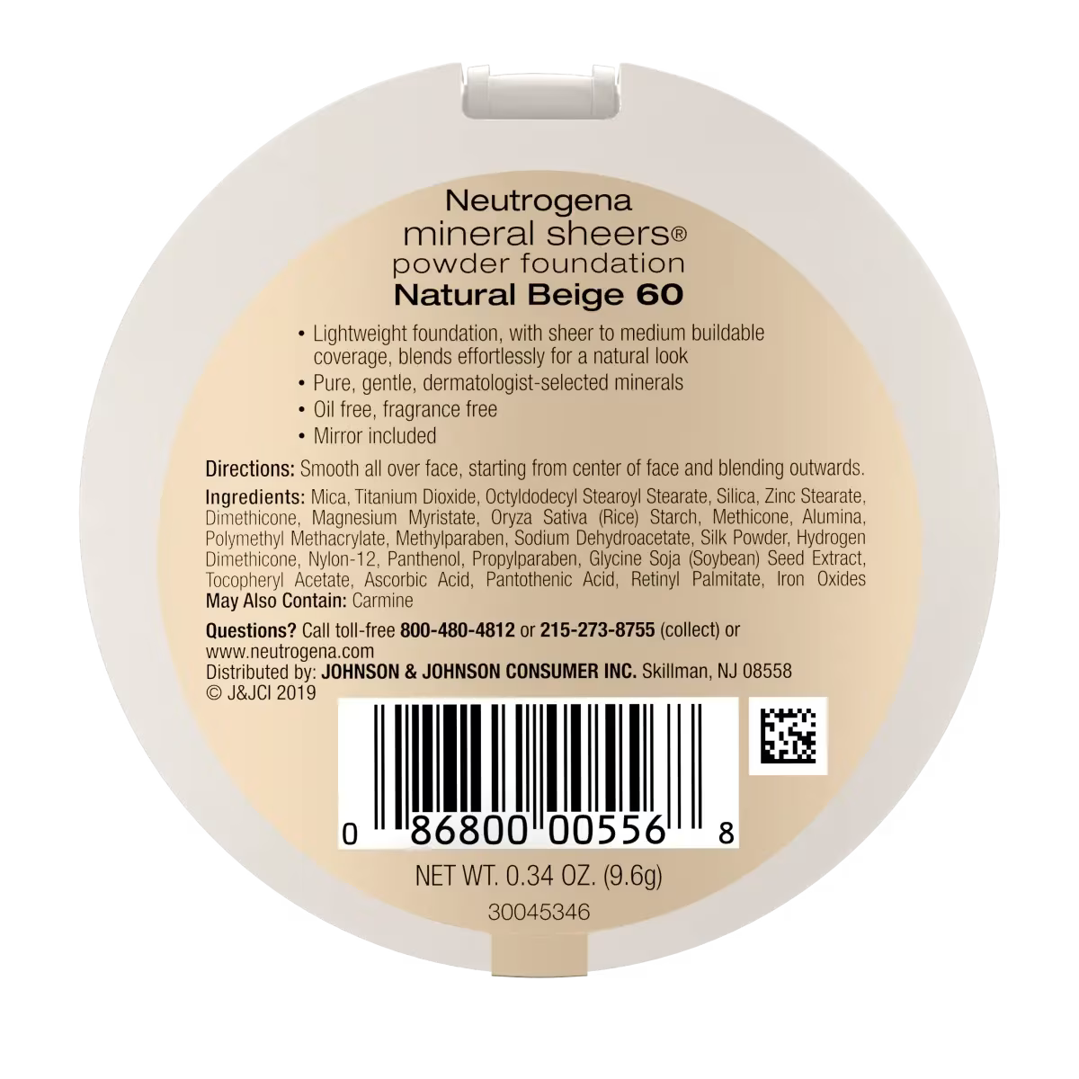 Neutrogena® Mineral Sheers Compact Powder Foundation, Natural Beige 60, .34 Oz - US 4425