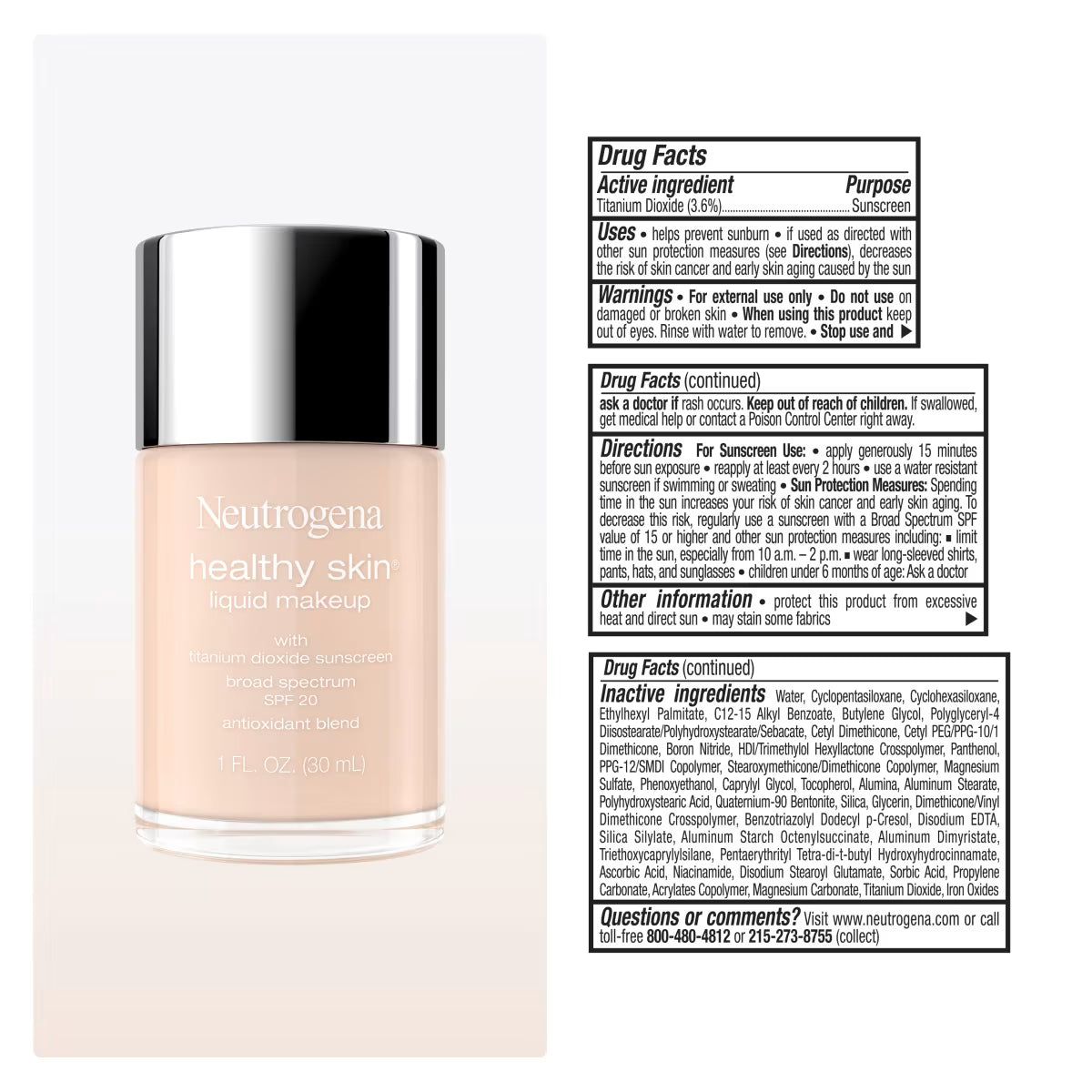 Neutrogena® Healthy Skin Liquid Foundation Makeup Broad Spectrum SPF 20, 110N Porcelain, 1 Fl. Oz - US 5329