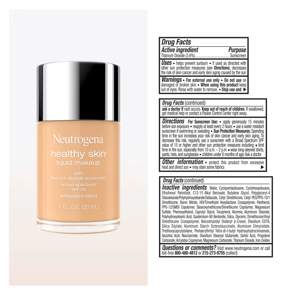 Neutrogena® Healthy Skin Liquid Foundation Makeup Broad Spectrum SPF 20, 250N Sand, 1 Fl. Oz - US 3057