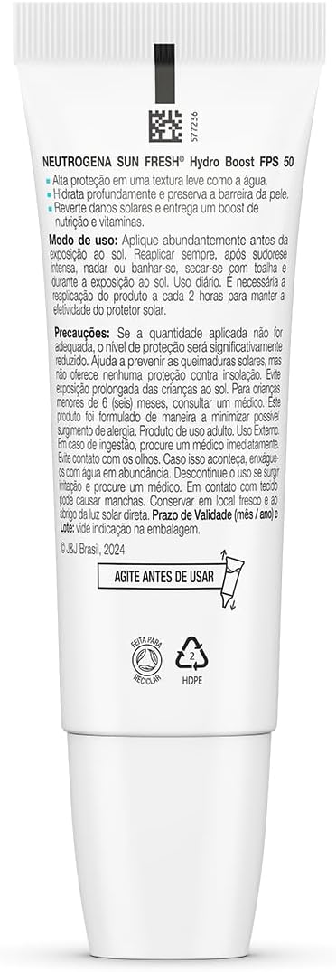 Protetor Solar Neutrogena Sun Fresh Hydro Boost Sem Cor FPS 50 40mL