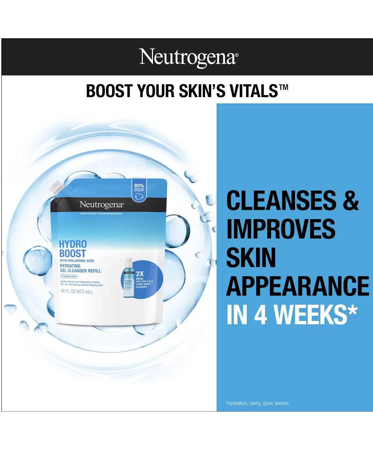 Neutrogena Hydro Boost Cleansing Gel, Fragrance Free, Refill Pouch - US 1371