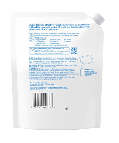Neutrogena Hydro Boost Cleansing Gel, Fragrance Free, Refill Pouch - US 1371
