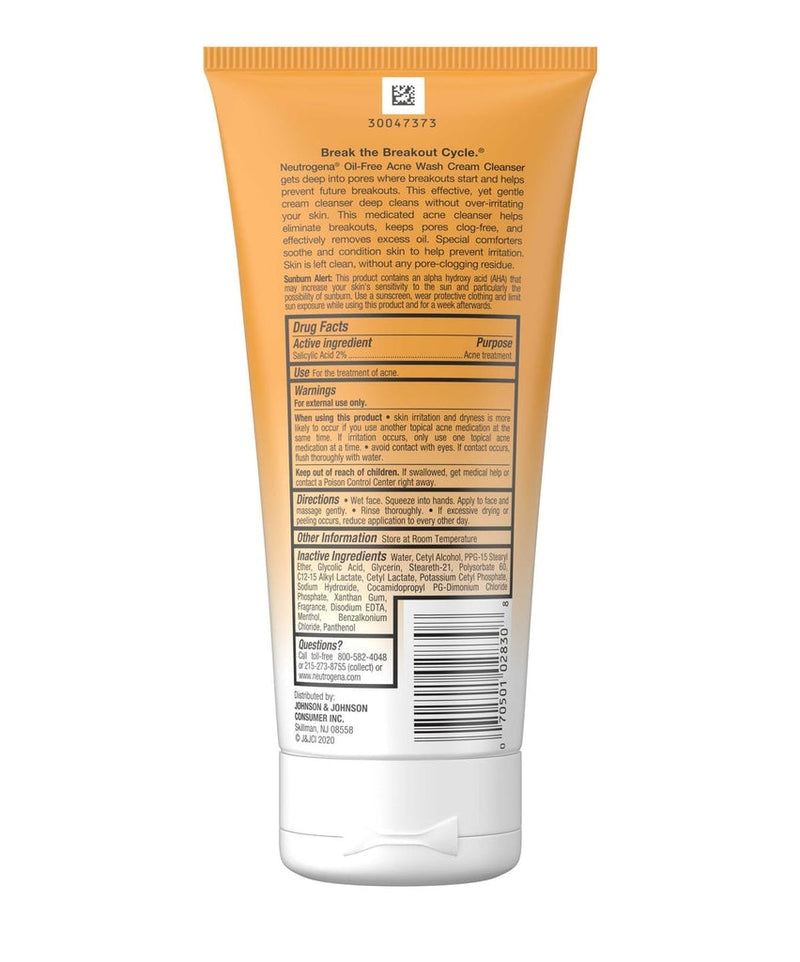 Cleanser Oil-Free Acne Wash Cream Cleanser Neutrogena 200ml
