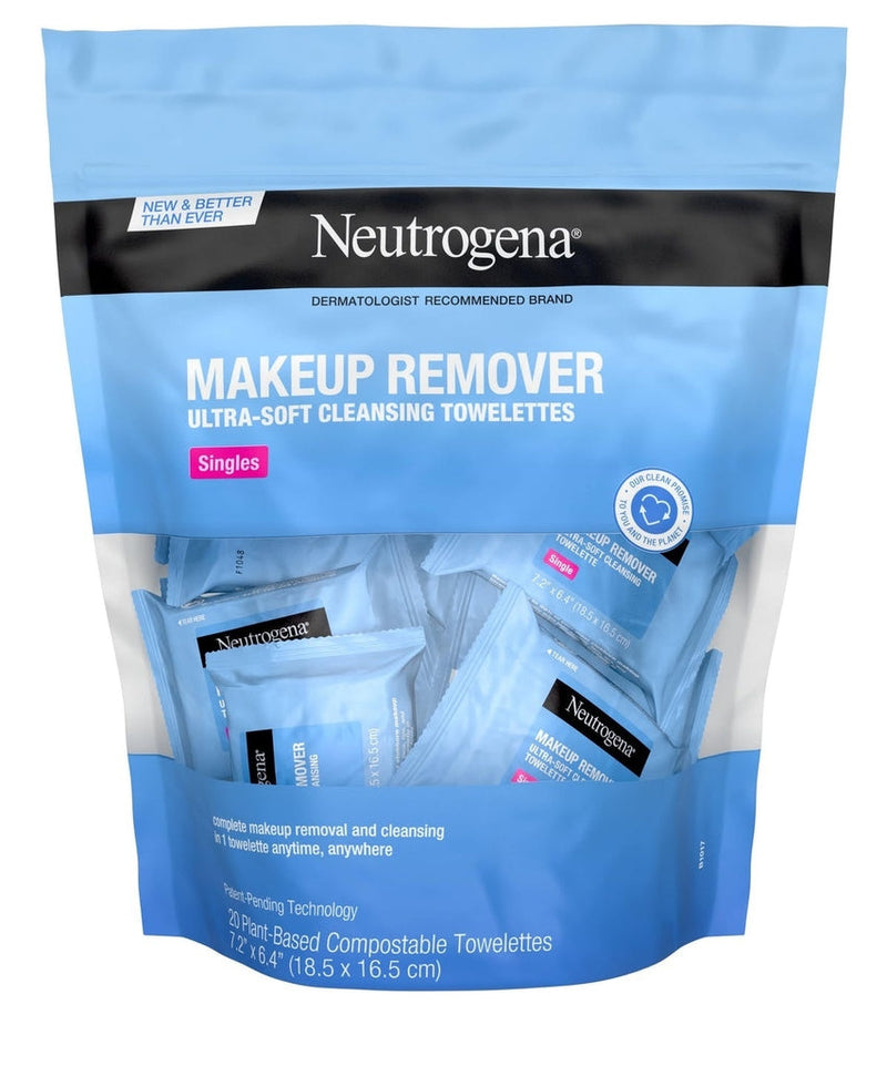 Lenços de Limpeza Demaquilante Individually Wrapped Sustainable Makeup Remover Cleansing Wipes Neutrogena 20 unidades