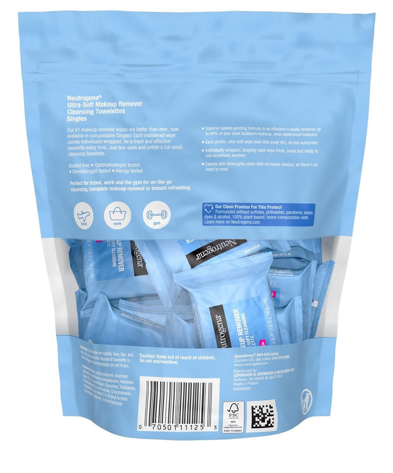 Lenços de Limpeza Demaquilante Individually Wrapped Sustainable Makeup Remover Cleansing Wipes Neutrogena 20 unidades
