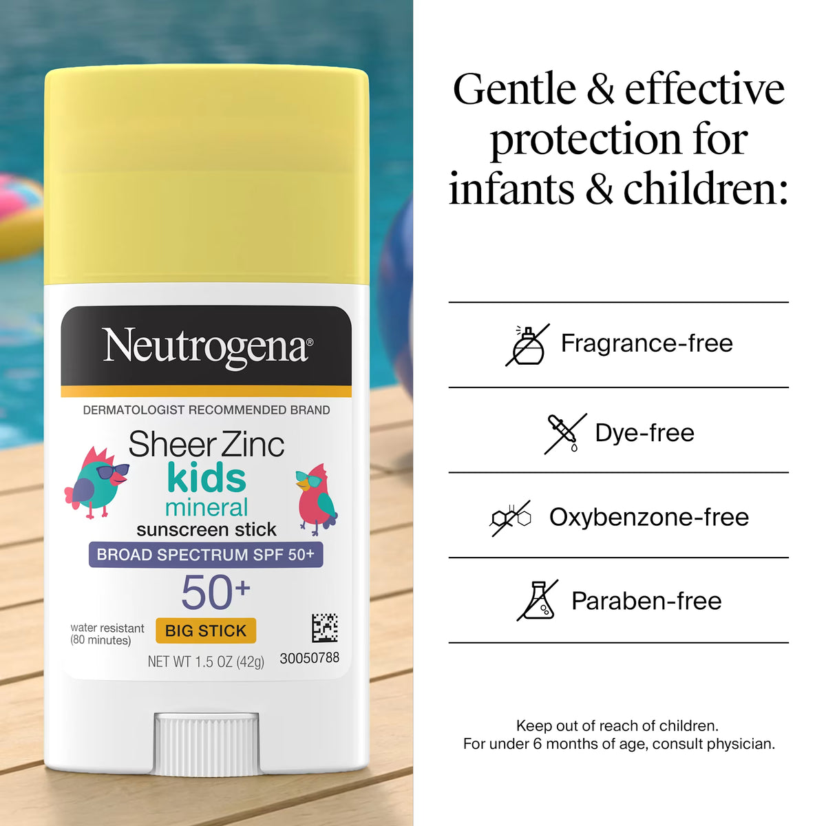Neutrogena® Sheer Zinc Kids Mineral Sunscreen Stick Broad Spectrum SPF 50+, 1.5 Oz - US 6026