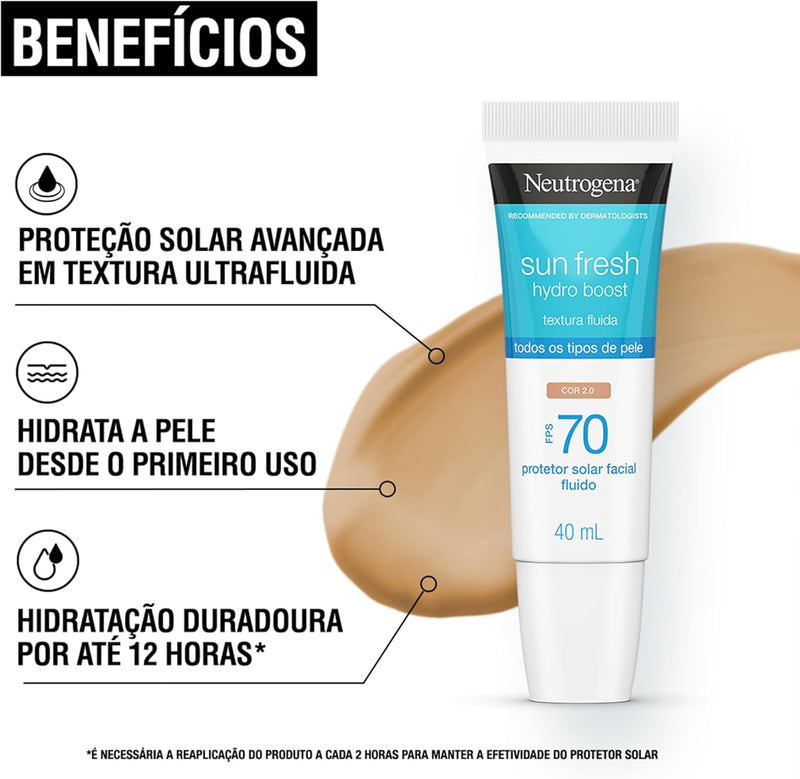 Protetor Solar Neutrogena Sun Fresh Hydro Boost Cor 2.0 FPS 70 40mL