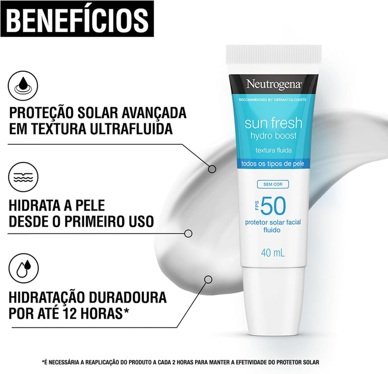 Protetor Solar Neutrogena Sun Fresh Hydro Boost Sem Cor FPS 50 40mL