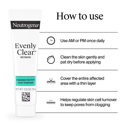 Neutrogena® Evenly Clear™ Retinoid Adapalene Gel 0.1% Acne Treatment, 0.5 Oz - US 0396