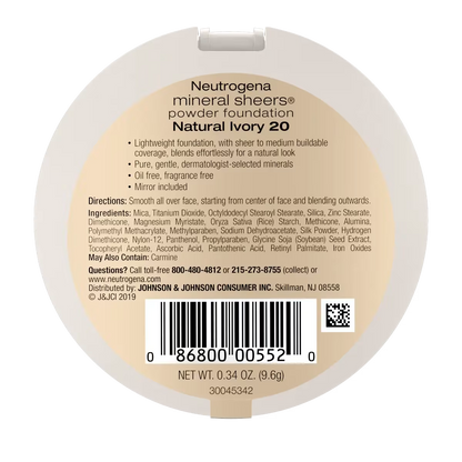 Neutrogena® Mineral Sheers Compact Powder Foundation, Natural Ivory 20, .34 Oz - US 9833