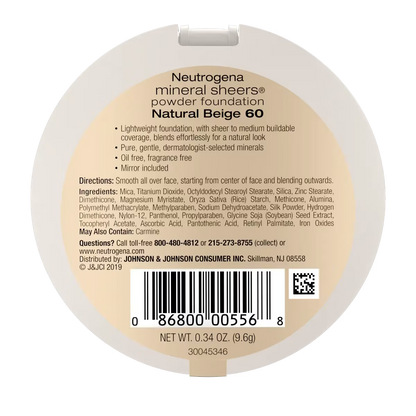 Neutrogena® Mineral Sheers Compact Powder Foundation, Natural Beige 60, .34 Oz - US 4425