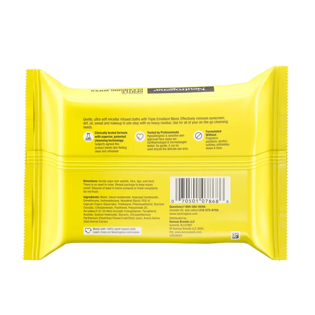 Neutrogena Gentle Cleansing Wipes, Ultra-Soft Micellar Wipes, Fragrance Free, 25 Count - US 1711
